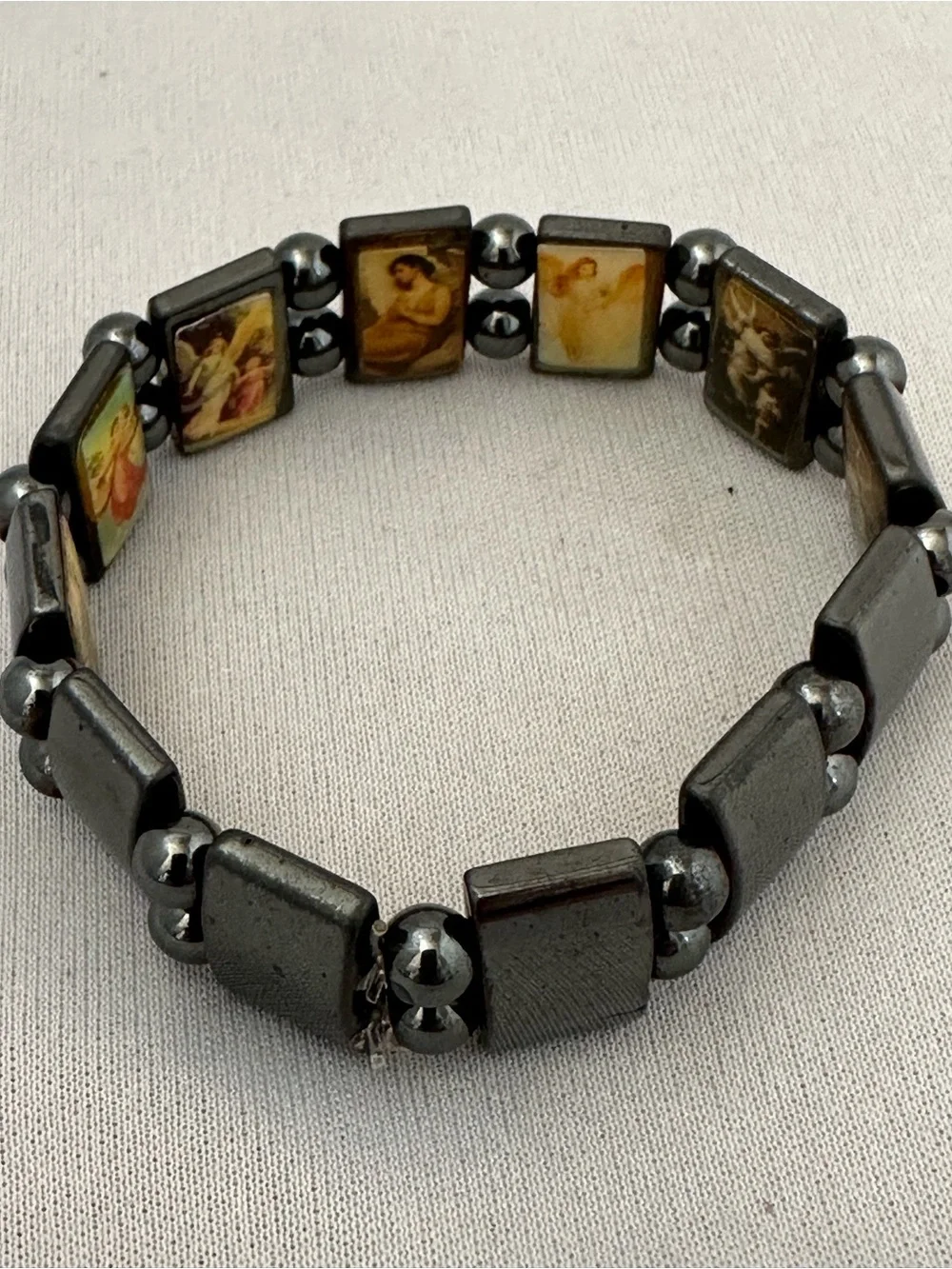 Angel Panel Stretch Bracelet With Hematite Beads